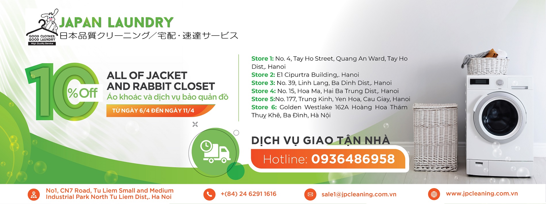Sale off 10% đối với áo khoác và dịch vụ bảo quản đồ từ 6/4- 11/4 / Japan LaunDry